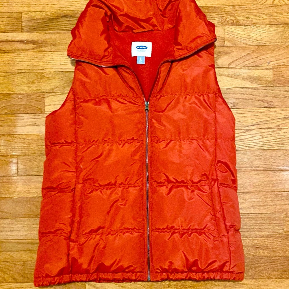 Old Navy Red Sleeveless Quilted Puffer Vest Size Long Large Zip Up Mock Neck